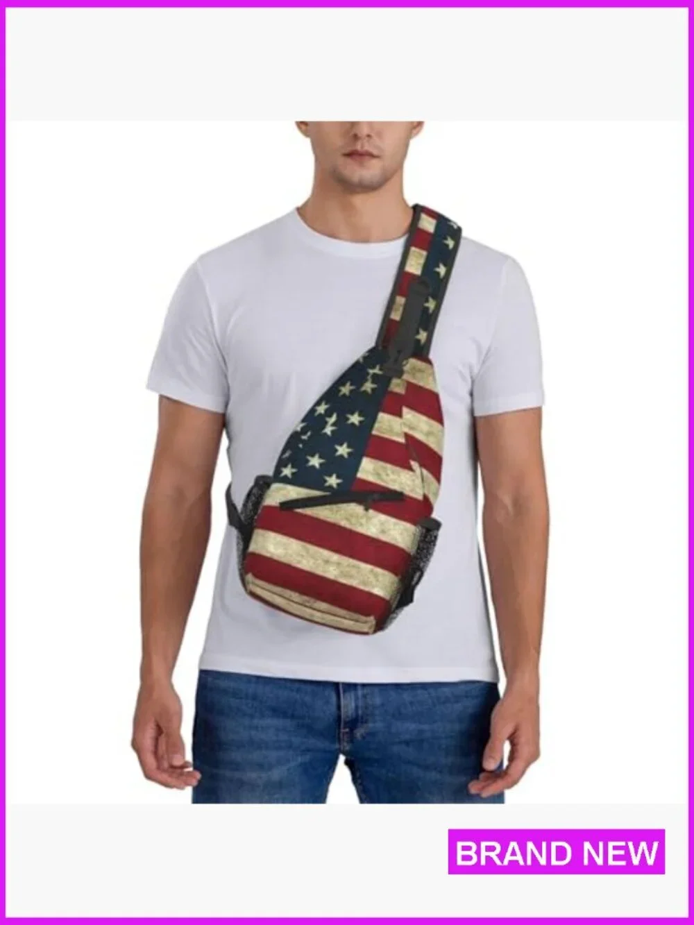 Vintage USA Flag Sling Crossbody Backpack Adjustable Strap Travel Daypack Casual